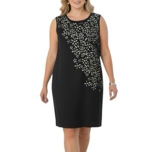 Calvin Klein 14 Black White Laser Cut Floral Sleeveless Sheath Dress Office
